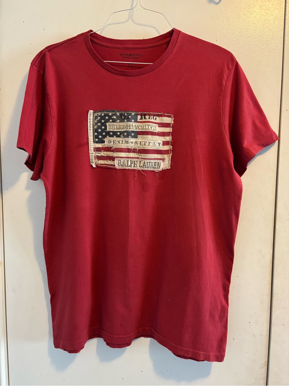 Ralph Lauren Red Short-Sleeve Crewneck Tee with Flag Patch